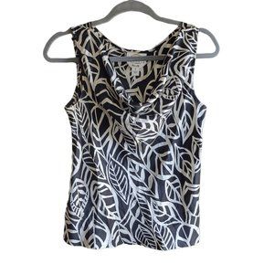 Talbot's Womens Silk Black and White Leaf Print Shell Sleeveless Cowl Neck Top